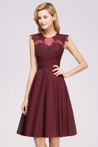 A-line Chiffon Appliques Jewel Sleeveless Knee-Length Bridesmaid Dresses with Ruffles_1