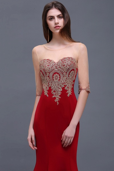 BM0131 Red Half Sleeves Appliques Mermaid Beads Bridesmaid Dresses_4