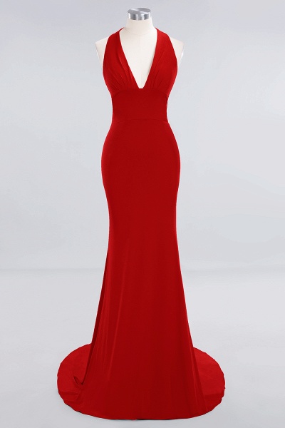 Elegant Halter Deep V-neck Open Back Floor-length Mermaid Prom Dress_7