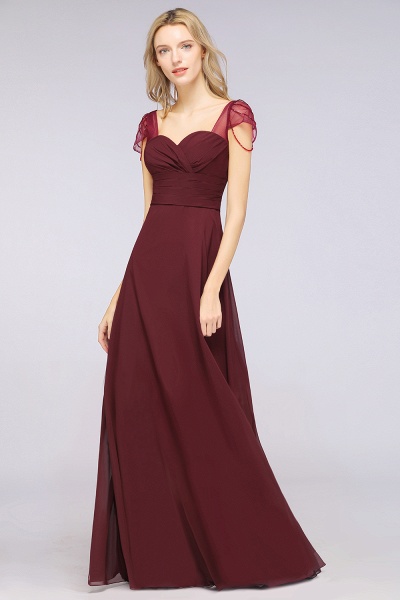 A-Line Chiffon Sweetheart Cap-Sleeves Ruffle Floor-Length Bridesmaid Dress with Beadings_35