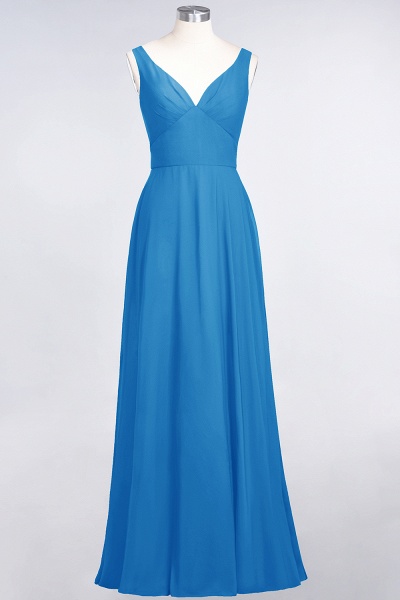 A-Line Chiffon V-Neck Straps Sleeveless Ruffles Floor-Length Bridesmaid Dress with Open Back_24