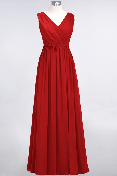 Classy Wide Straps V-neck A-Line Chiffon Ruffles Prom Dress With Side Slit_8