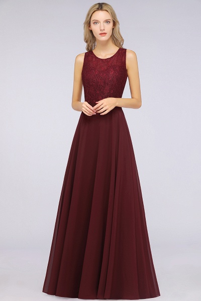 A-Line Chiffon Lace Jewel Sleeveless Hollowout Floor-Length Bridesmaid Dress_1