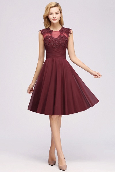 A-line Chiffon Appliques Jewel Sleeveless Knee-Length Bridesmaid Dresses with Ruffles_4