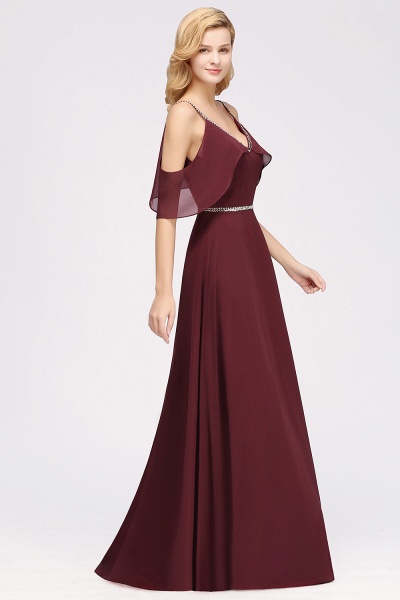 elegant A-line Chiffon V-Neck Spaghetti Straps Sleeveless Floor-Length Bridesmaid Dresses with Beading Sash_38