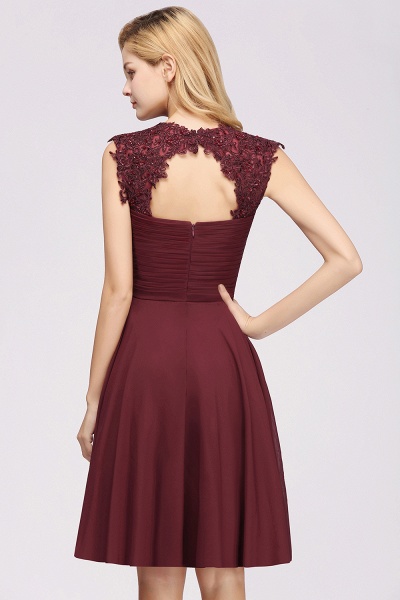 A-line Chiffon Appliques Jewel Sleeveless Knee-Length Bridesmaid Dresses with Ruffles_2