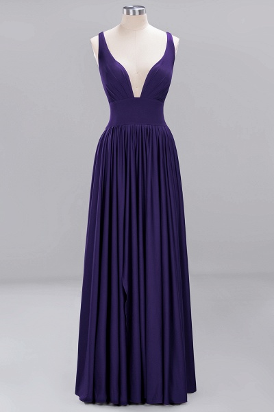 BM0141 A-Line V-Neck Sleeveless Long Ruffles Bridesmaid Dress_17