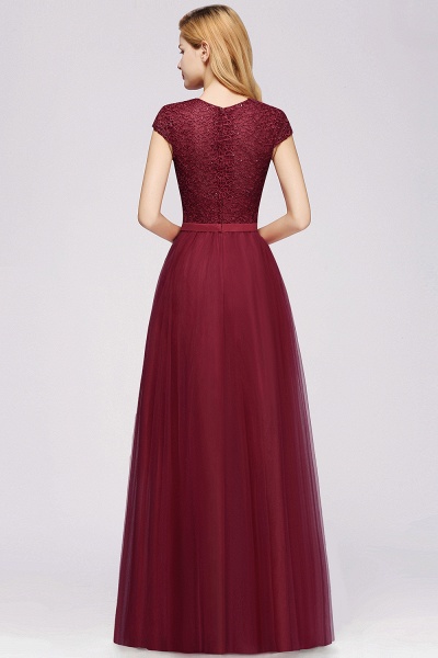 Delicate Bateau Short Sleeves A-Line Tulle Ruffles Floor-length Prom Dress_2