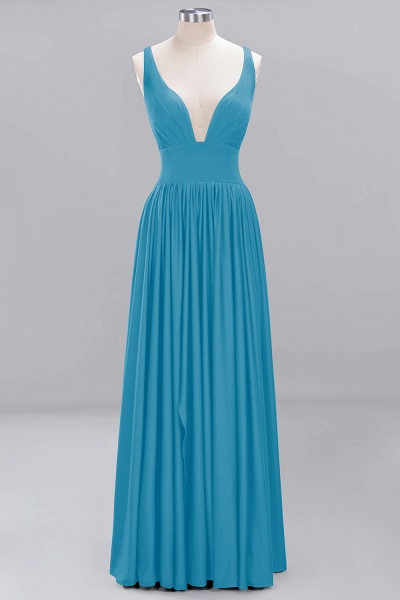 BM0141 A-Line V-Neck Sleeveless Long Ruffles Bridesmaid Dress_22