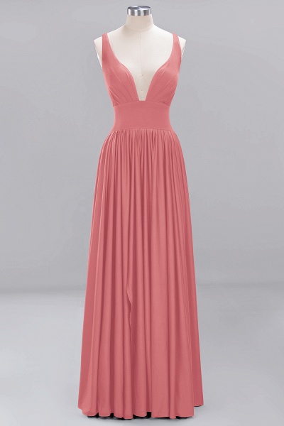 BM0141 A-Line V-Neck Sleeveless Long Ruffles Bridesmaid Dress | Cocosbride