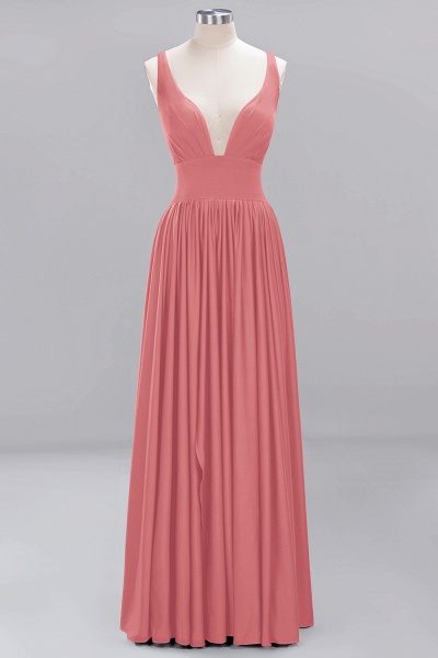 BM0141 A-Line V-Neck Sleeveless Long Ruffles Bridesmaid Dress_6