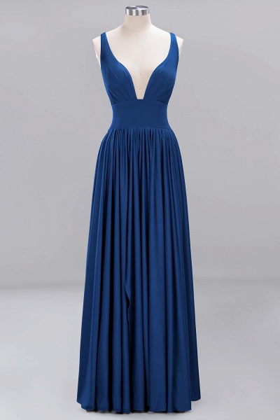 BM0141 A-Line V-Neck Sleeveless Long Ruffles Bridesmaid Dress_23