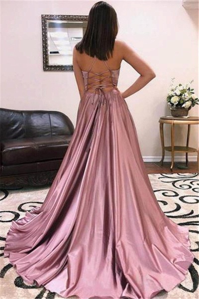 Precious Spaghetti Straps Split Front A-line Prom Dress_2