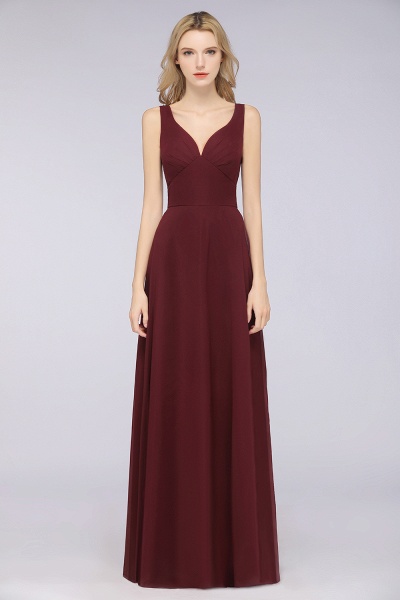 A-Line Chiffon V-Neck Straps Sleeveless Ruffles Floor-Length Bridesmaid Dress with Open Back_35