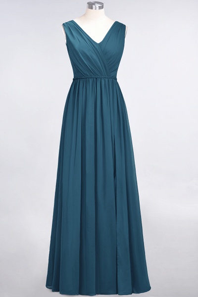 Classy Wide Straps V-neck A-Line Chiffon Ruffles Prom Dress With Side Slit_26