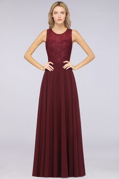 A-Line Chiffon Lace Jewel Sleeveless Hollowout Floor-Length Bridesmaid Dress_3