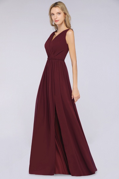 Classy Wide Straps V-neck A-Line Chiffon Ruffles Prom Dress With Side Slit_37