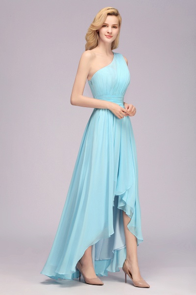 Elegant One Shoulder A-line Chiffon Ruched High Low Garden Bridesmaid Dresses_7