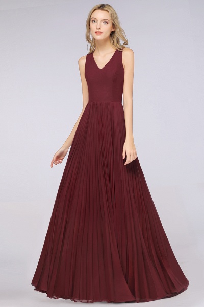 A-Line Satin Chiffon V-Neck Sleeveless Floor-Length Bridesmaid Dress with Ruffles_5