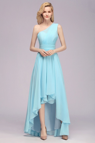 Elegant One Shoulder A-line Chiffon Ruched High Low Garden Bridesmaid Dresses_5