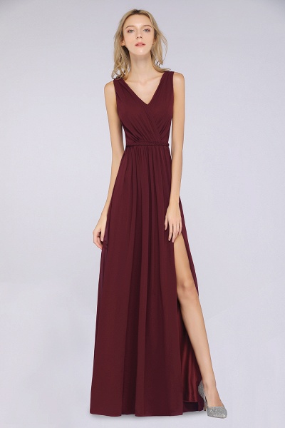 Classy Wide Straps V-neck A-Line Chiffon Ruffles Prom Dress With Side Slit_36