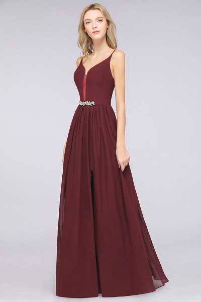 A-Line Chiffon Appliques Spaghetti-Straps Deep-V-Neck Sleeveless Floor-Length Bridesmaid Dress with Ruffles_4