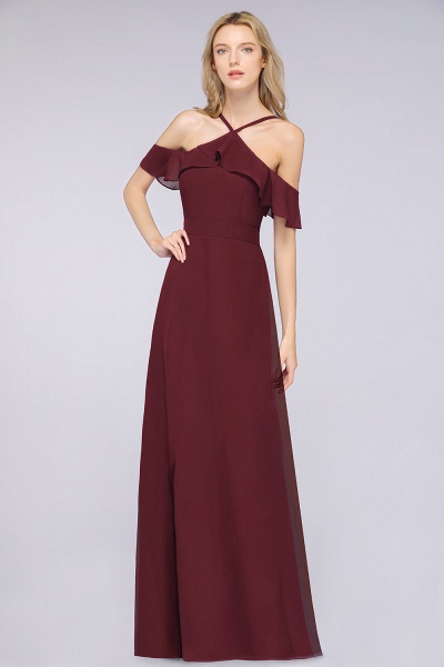 A-line Chiffon Spaghetti-Straps Sleeveless Ruffles Floor-Length Bridesmaid Dress with Bow Sash_3