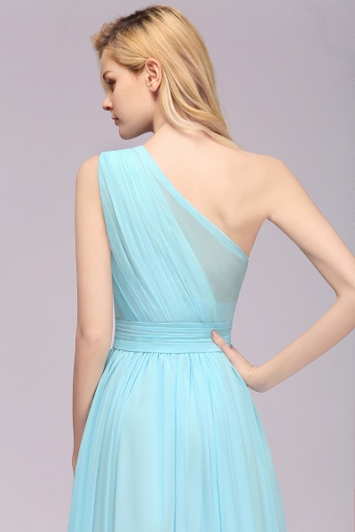 Elegant One Shoulder A-line Chiffon Ruched High Low Garden Bridesmaid Dresses_8