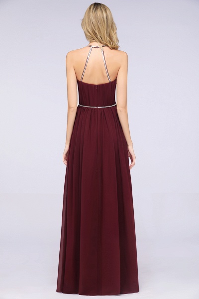 A-line Chiffon Halter Sleeveless Floor-Length Bridesmaid Dress with Beading Sash_3