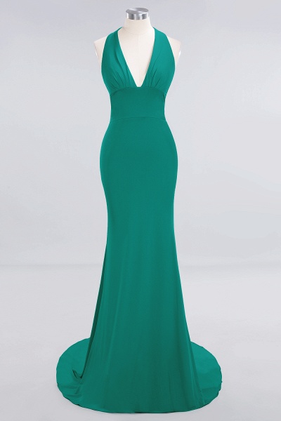 Elegant Halter Deep V-neck Open Back Floor-length Mermaid Prom Dress_35