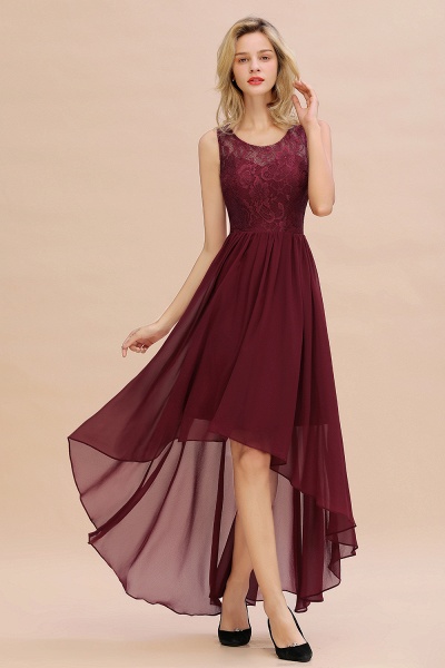 Vintage Bateau Appliques A-line Chiffon High Low Ruched Bridesmaid Dresses_3