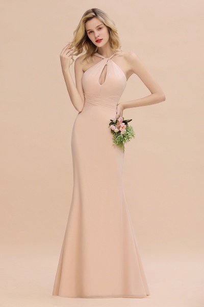 Elegant A-line Halter Keyhole Backless Floor-length Chiffon Bridesmaid Dresses_6