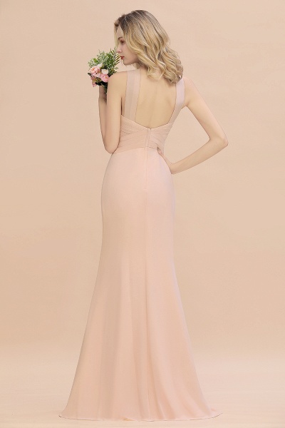 Elegant A-line Halter Keyhole Backless Floor-length Chiffon Bridesmaid Dresses_3