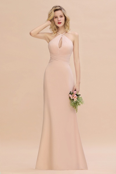 Elegant A-line Halter Keyhole Backless Floor-length Chiffon Bridesmaid Dresses_1