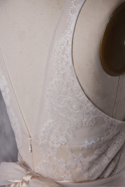 Ruffle V-neck Floor Length Lace Wedding Dress_6