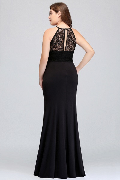Plus Size Black Halter Spaghetti Straps Floor-length Ruffles Mermaid Prom Dress_2