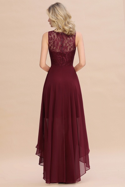 Vintage Bateau Appliques A-line Chiffon High Low Ruched Bridesmaid Dresses_2