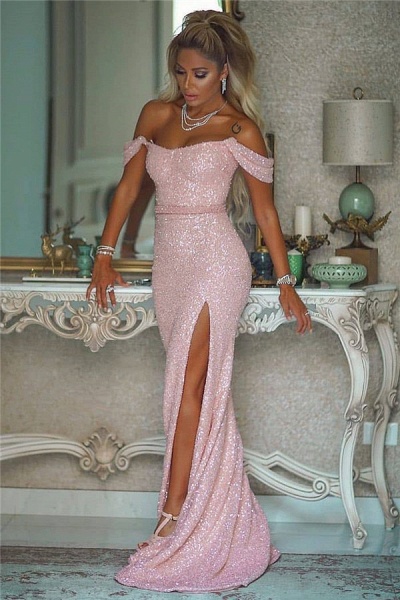 Fabulous Off-the-shoulder Sequined A-line Evening Dress_1