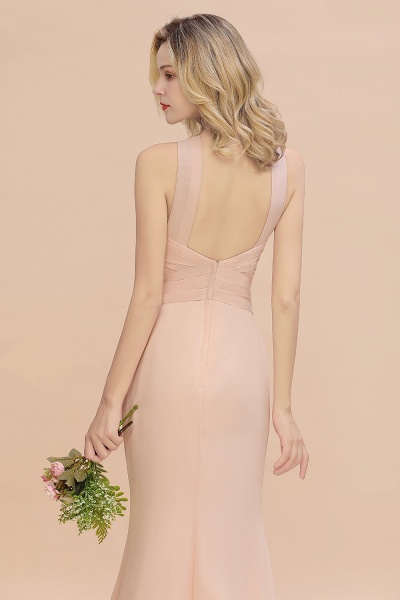 Elegant A-line Halter Keyhole Backless Floor-length Chiffon Bridesmaid Dresses_9