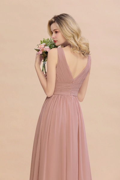 BM0752 Elegant A-line V-Neck Ruffles Long Bridesmaid Dress_55