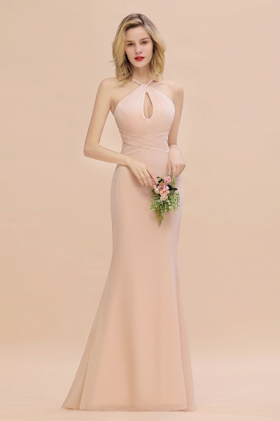 Elegant A-line Halter Keyhole Backless Floor-length Chiffon Bridesmaid Dresses_5