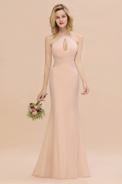 Elegant A-line Halter Keyhole Backless Floor-length Chiffon Bridesmaid Dresses_4