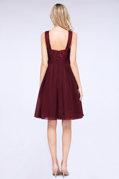 A-Line Chiffon Lace V-Neck Sleeveless Knee-Length Bridesmaid Dress with Ruffles_2