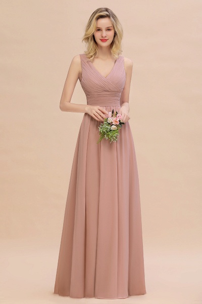 BM0752 Elegant A-line V-Neck Ruffles Long Bridesmaid Dress_51