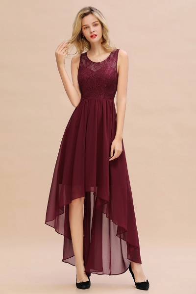 Vintage Bateau Appliques A-line Chiffon High Low Ruched Bridesmaid Dresses_4