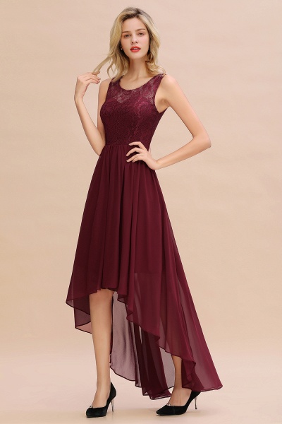 Vintage Bateau Appliques A-line Chiffon High Low Ruched Bridesmaid Dresses_5