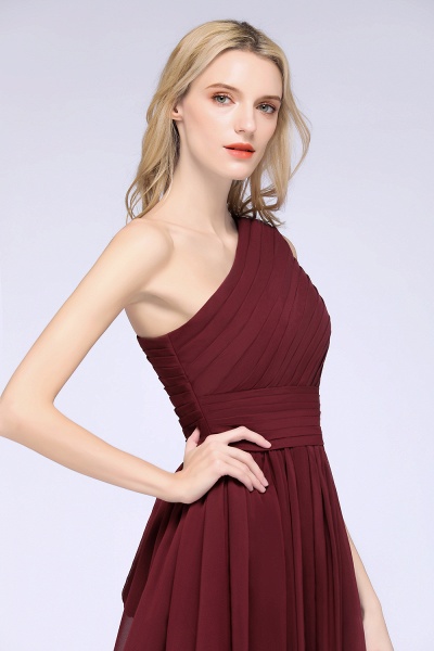 A-Line Chiffon One-Shoulder Sleeveless Knee-Length Bridesmaid Dress with Ruffles_4