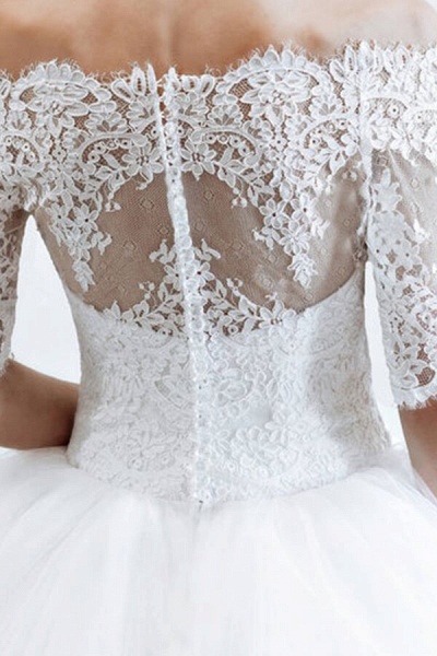 Off-the-shoulder Lace Tulle Ball Gown Wedding Dress_4