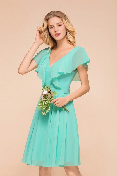 Elegant V-neck Backless A-line Knee-length Bridesmaid Dress With Ruched_6