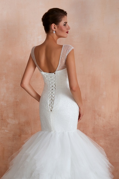 Graceful Sequin Lace-up Mermaid Tulle Wedding Dress_10